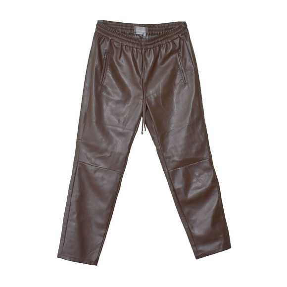 A8 NEW By ANTHROPOLOGIE Brown Faux Leather Elastic Drawstring Waist Pants Size S - Picture 1 of 4